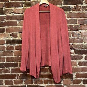 Eileen Fisher Woman 100% Organic Linen Open Front Cardigan Coral Orange 1X